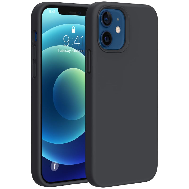 Miracase Compatible with iPhone 12 Case and iPhone 12 Pro Case, Liquid Silicone Gel Rubber Full Body Protection Shockproof Drop Protection Phone Case for iPhone 12/12 Pro 6.1 inch, Black - Image 1